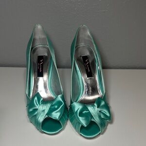 Nina Sea Green Satin Heels